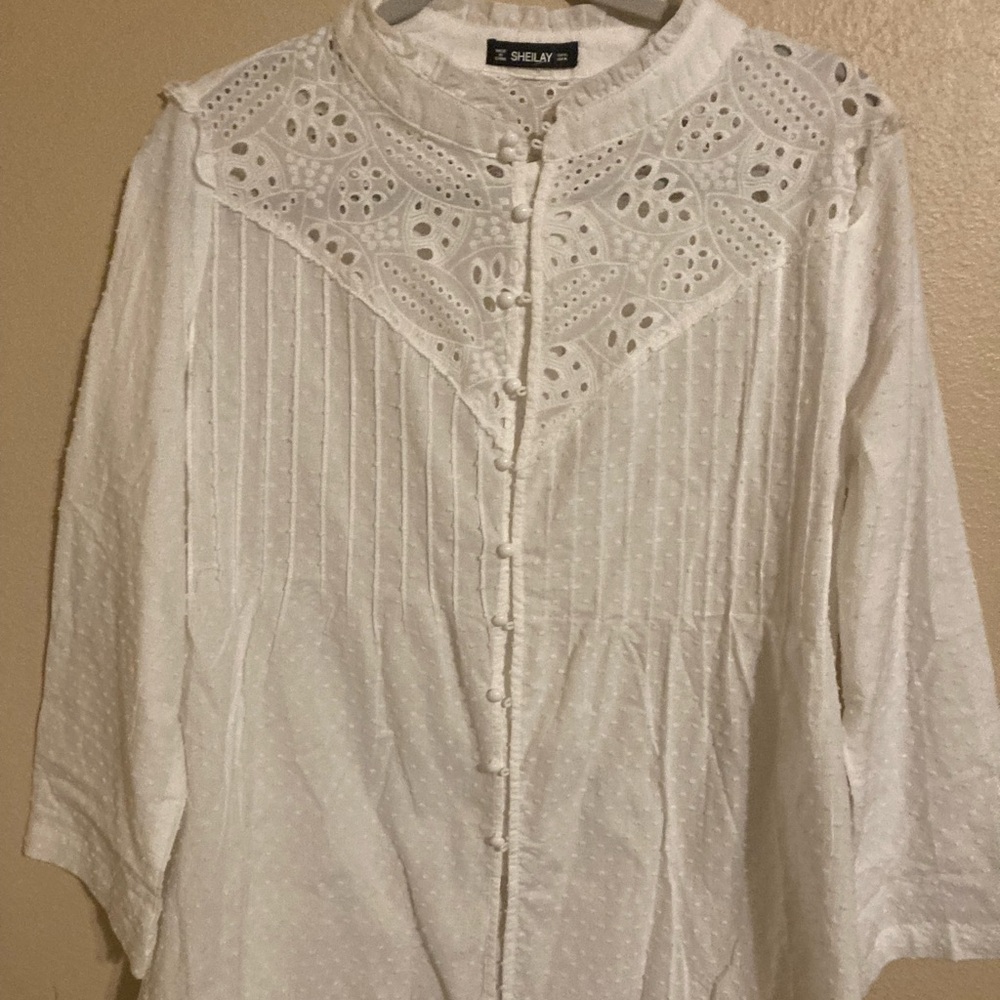 Crisp White Cotton Blouse or Swimsuit Coverup, Size L